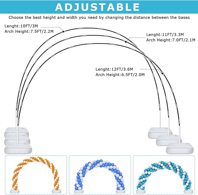 Updated Balloon Arch Kit, 21ft Adjustable Balloon Arch Stand with Base in 9FT Width and 10FT Height, Threaded Design Ballon Arch for Birthday Baby Shower Party Kit
