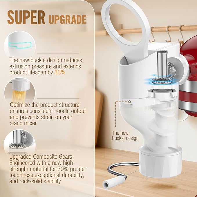 Pasta Maker Attachment for KitchenAid Stand Mixer, 7 Interchangeable Pasta Plates, Makes Spaghetti, Fusilli, Macaroni, Bucatini & Rigatoni, New Buckle Design Pasta Press with Storage Case by Fedowal