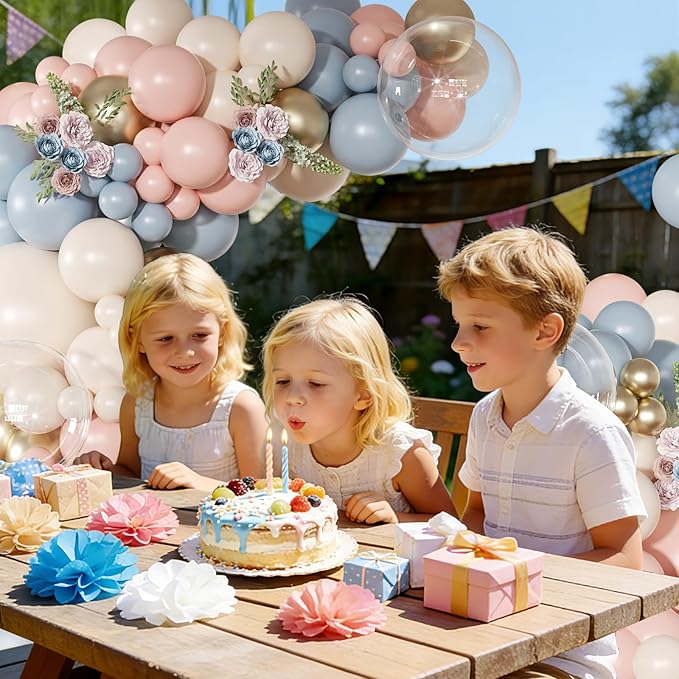 Gender Reveal Balloon Garland Arch Kit, 126Pcs Pink Blue Sand White Gold Balloons for Boy or Girl Gender Reveal Decorations Baby Shower Boho Bachelorette Wedding Birthday Party Supplies