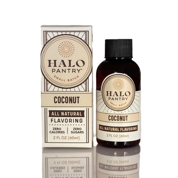 Natural COCONUT Flavoring Extract by HALO PANTRY (2oz bottle) | Water-Soluble, Dye-Free/Colorless, Gluten-Free, Dairy Free, Zero Sugars, NO Sweeteners, NO Calories | Perfect for customizing ANY baking, candy, dessert or drink recipes