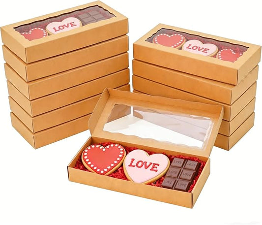 XINHPKGG 20pcs Cookie Boxes with window 12 x 5 x 1.5 Inch Bakery Boxes Treat Box Dessert Box for Wedding Party Favors - Brown