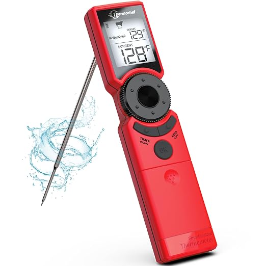 Meat Thermometer Digital Instant Read for Grilling, High Accuracy ±1% ℉, Backlit Screen with Auto Wake/Sleep, Food Doneness Guide Thermometer for Cooking, BBQ Beef Birthday Gifts Red