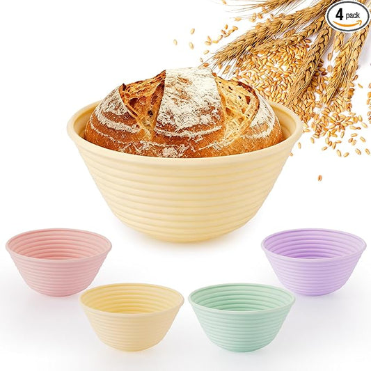 4 Pack Silicone Banneton Bread Proofing Baskets, 5" Collapsible Non-Stick Sourdough Proofing Bowls for Bread Baking, Round Dough Rising Baskets