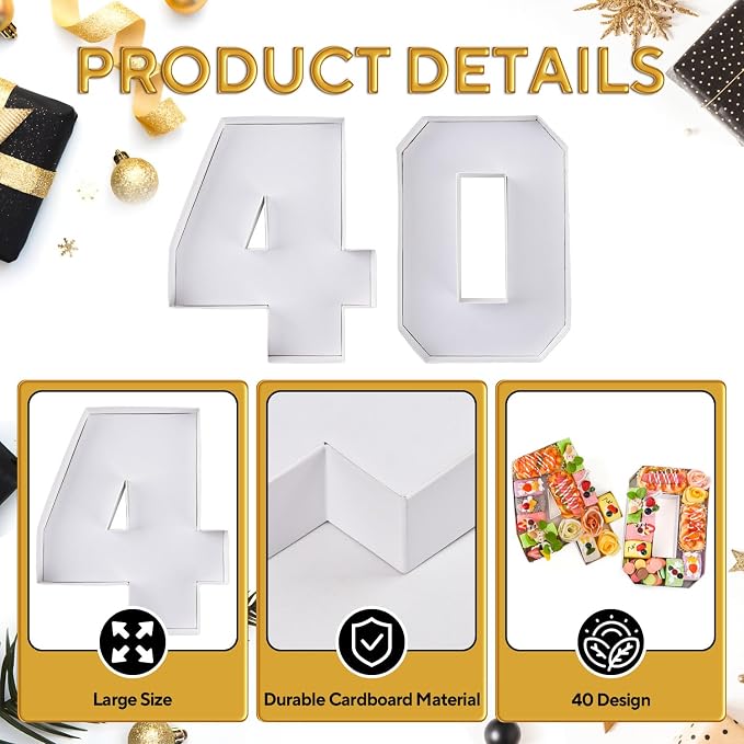 40 Set Cardboard Number for Charcuterie 10.2'' Fillable Tray Charcuterie Paper Box for 40th Birthday Anniversary Party Decorations Chocolate Candy Cupcake Container