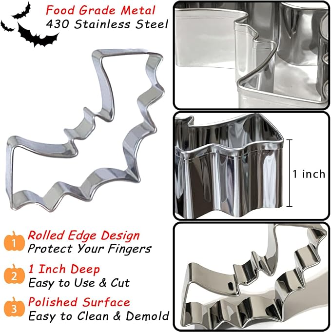 Halloween Cookie Cutters 7Pcs, Bat Pumpkin Magic Hat Cat Cookie Cutter, Sturdy Easy to Clean & Demold Pancake Dough Molds for Halloween Baking