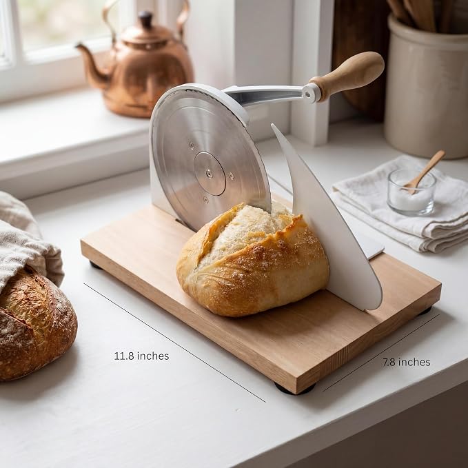 Bread Slicer for Homemade Bread – Adjustable Manual Bread Cutter for Sourdough Bread, Even Slices with Hand Crank, Serrated Blade, Scale Guide & Secure Base