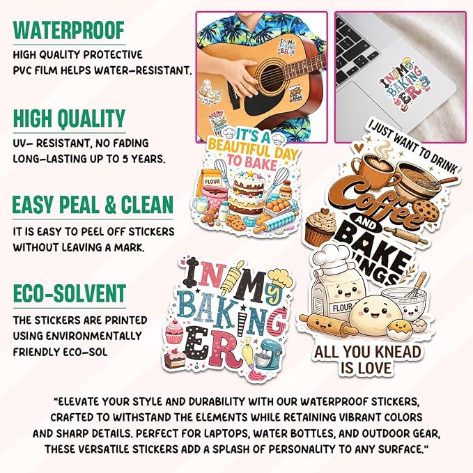 12Pcs Baking Stickers, Bakery Stickers for Water Battles — Baking Gifts for Bakers — Bakery Party Supplies - Gift for Women & Men