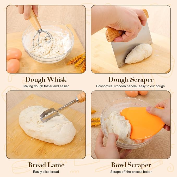 Sourdough Starter Kit – 10" Round + 9" Oval Banneton Baskets, Lame & Jar | Complete Bread Baking Supplies Set with Liner, Scraper, Whisk, Duster, Sling & Measuring Cups – for Bakers, Artisan Loaves
