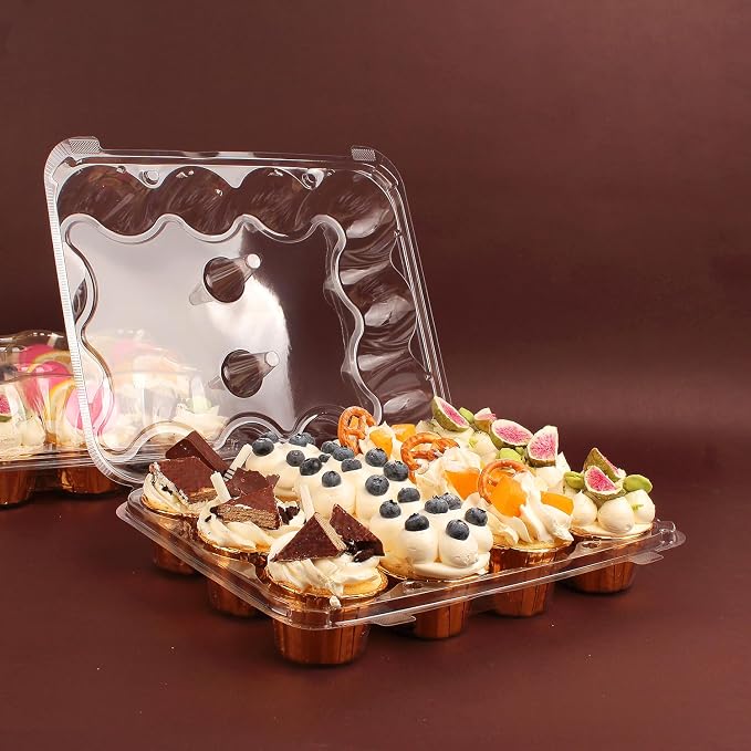 24 Count Cupcake Containers with Tall Dome Lids, 20 Pack Clear Plastic Stackable Cupcake Boxes, Detachable Covers for Frosted Cupcakes, Standard Size Cupcake Carrier for Parties, Bake Sales, Events