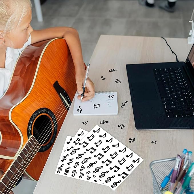 280pcs Music Stickers, Music Notes Vinyl Waterproof Stickers Musical Instruments Stickers for Water Bottles Laptops Guitars Skateboards Music Party Favors Decorations (Black Music)