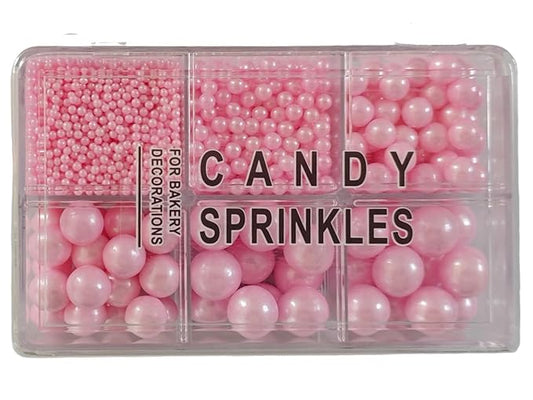 5 Sizes Edible Pink Pearls Sugar Sprinkles 130g/4.6oz, 2,4,7,10,12mm Candy Pearl for Cake Decorating and Cupcake Toppers Cookie Decorations Ice Cream Topping Wedding Valentines Halloween Christmas