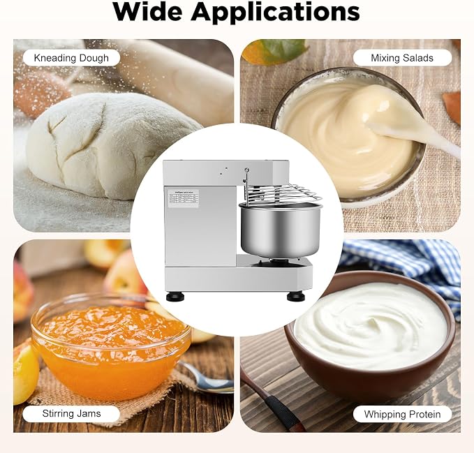 Commercial Food Mixer, 750W Electric Dough Mixer Stand Mixer 12QT 2 Speed Pizza Bakery Mixer Electric Intelligent Mixer Kneading Machine Flour Mixer for Bread Pizza Cream Eggs Whipping