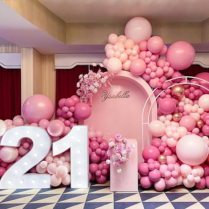 PartyWoo Mauve Balloons 140pcs Different Sizes of 18 12 10 5 Inch Dusty Pink Rose Blush Boho Netural Balloon Arch Kit Garland for Baby Shower Wedding Engagement Birthday Party Decorations Pink-F02