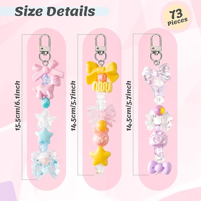 Y1tvei 73pcs Charms Lip Gloss Keychain Making Kit- Beads DIY Crafts Chains | Macaron Color Lip Gloss Charms Set for Jewelry Making, Aesthetic DIY Art Gift for Party Favors, Kawaii Keychain for Birthday