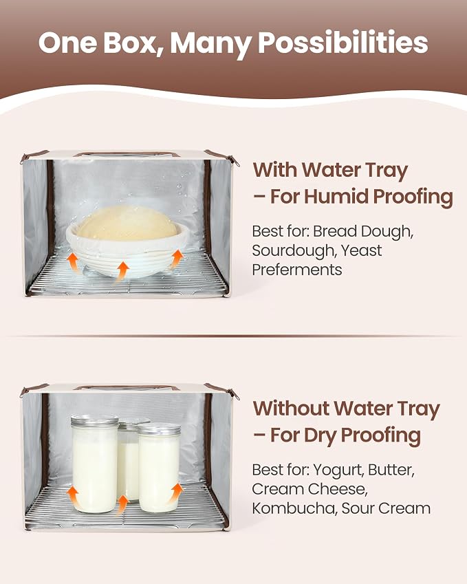 Folding Bread Proofing Box, Dough Proofer with 68–132°F Temperature Control & 99H Timer, Sourdough Proofing Box for Bread, Pizza, Yogurt, Kombucha, with Metal Rack & Water Tray, Oat Beige