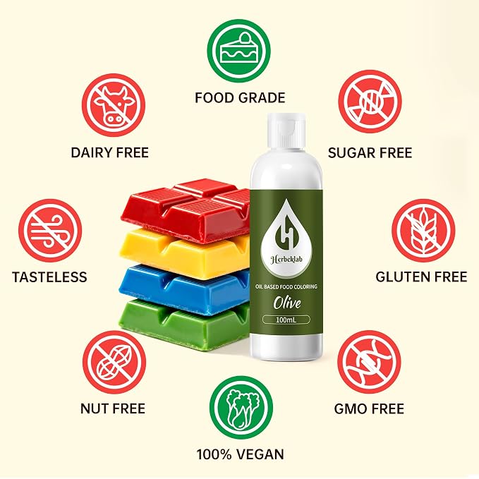 Olive Oil Based Food Coloring for Chocolate – Herbeklab 100ml Professional Concentrated Oil Food Dye for Candy Melts, Chocolate, Cake Pops, Strawberries & Baking