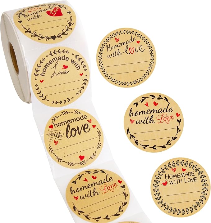 Fancy Land 500Pcs Homemade with Love Stickers with Lines Jar Canning Labels for Baked Packaging Cookie Bags Roll 2”