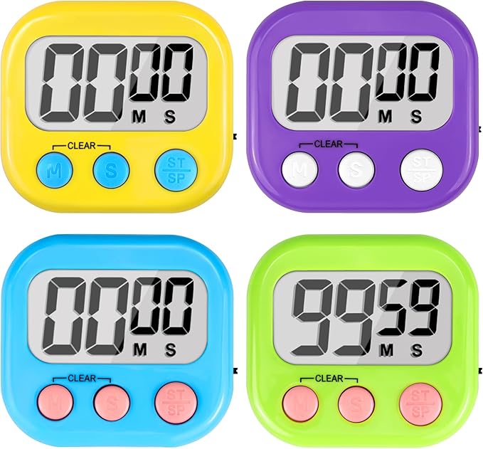 Digital Timer for Kids Teacher Supplies Classroom Timer for Study Learning Management Kitchen Work Exercise-4Pack Blue Green Yellow Purple