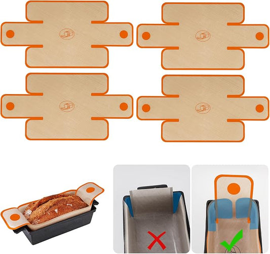 NiHome 4-Pack Silicone Bread Loaf Pan Liners, Reusable and Nonstick Silicone Bread Sling, Fit for 9x5, 9.5x5, and 10x5 Inch Loaf Pans, Dishwasher Safe, Easy to Clean - Brown base, orange edges