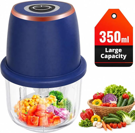 Electric Garlic Chopper 350ml, Powerful Portable Mini Food Processor, 1 Head 6 Blades, 1200mAh USB Rechargeable One-Touch Mincer for Garlic, Onion & Herbs, Auto Shut-Off, Noise-Reducing Base(Blue)