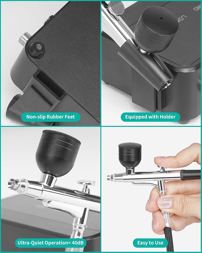50 PSI Airbrush Kit with Air Compressor, High Pressure Portable Air Brush Gun with 0.2/0.3/0.5mm Nozzle/Cleaning Sets, Airbrush Spray Gun Set for Painting, Makeup, Cake Decor, Tattoo, Nails Art