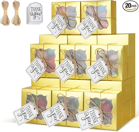 KPOSIYA 20 Pcs Gold Bakery Boxes with Window Individual Cupcake Boxes 4x4x2.5 Inches Cookie Boxes Kraft Paper Gold Gift Box for Pastries, Cookies, Pie, Donuts, Macaroon