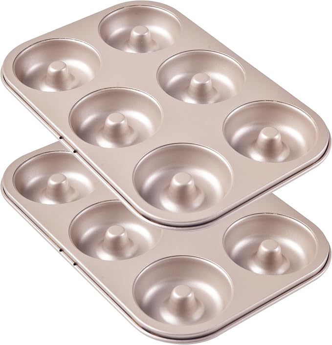Non-stick 6-Cavity Donut Pans,Set of 2,Ring Doughnut Pan,Donut Pan for Baking(Champagne Gold)