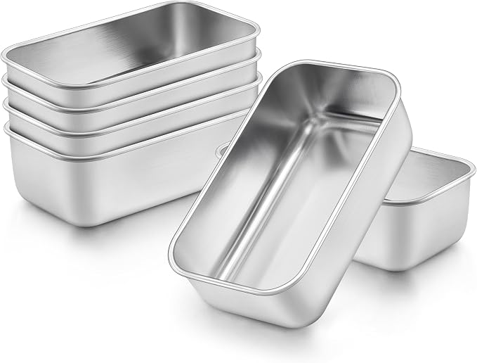 Onader Mini Loaf Pan for Baking Bread 6 Pack, 6¼ x 3⅝ Inch Stainless Steel Small Bread Loaf Pan Set, Metal Bread Tins for Meatloaf, Non Toxic & Dishwasher Safe