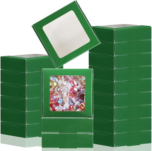 Zonon 30 Pcs Kraft Paper Boxes with Window 4.13 x 4.13 x 1.18 Inch Candy Packaging, Small Gift Boxes, Soap holder, Mini Treat Packaging for Bakery Chocolate Jewelry Display (Dark Green)