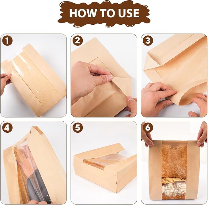 30 pack bread paper bags with window, including 30 homemade bread storage label seal stickers (13.7x8.3x3.5 inches)