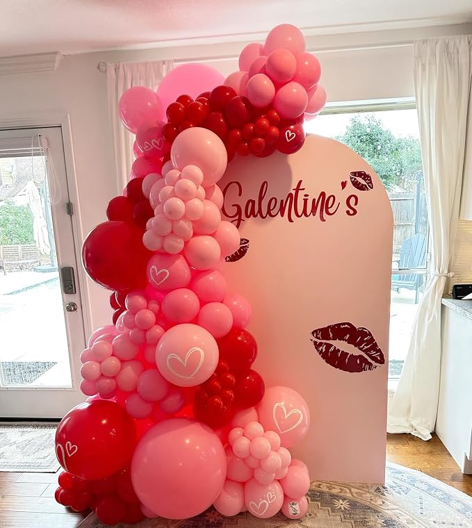 Valentine's Day Balloon Arch Kit - 358Pcs Rose Petals LOVE Foil Balloon Heart Balloons Red and Pink Balloons Garland Kit for Valentines Day Galentines Engagement Anniversary Party Decorations