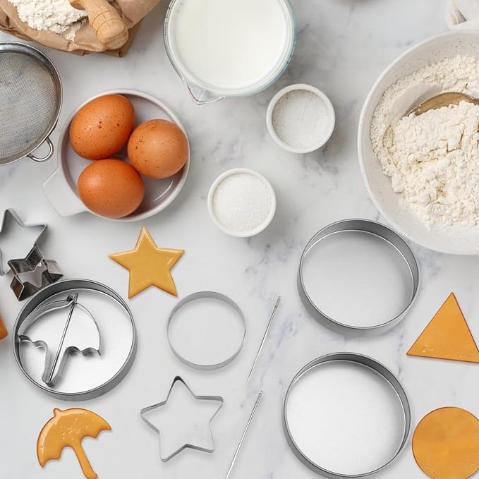 Korean Sugar Candy Making Tools 6 Pieces Stainless Steel Cookie Cutters Set ，Umbrella Triangle Star Round Baking Cake Biscuits Chocolate Molds