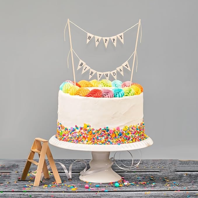 Personalized Birthday Banner & Cake Topper Set - Happy Birthday Sign & Garland for Party Supplies