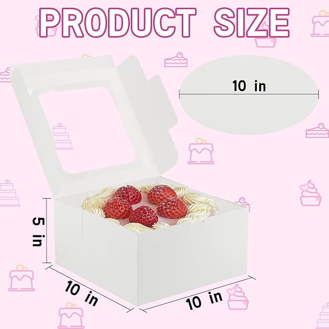 30pcs Cake Boxes with Window,10x10x5 Inches Bakery Boxes Treat Cookie Dessert Boxes Pastry Box for Cake,Chocolate Covered Strawberries,Cupcakes,Donuts,Baked Goods