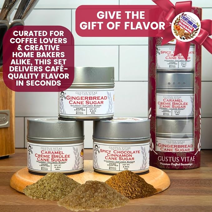 Coffee Sugars: Sugar, Spice & Everything Nice | Gift Packaged Set of 3 | All Natural, Non GMO Cane Sugars | Gourmet Coffee & Baking Sweeteners | Small Batch, Hand Made | Made in USA | No Artificial Ingredients, Authentic Infused | Artisanal Gift Pack |...