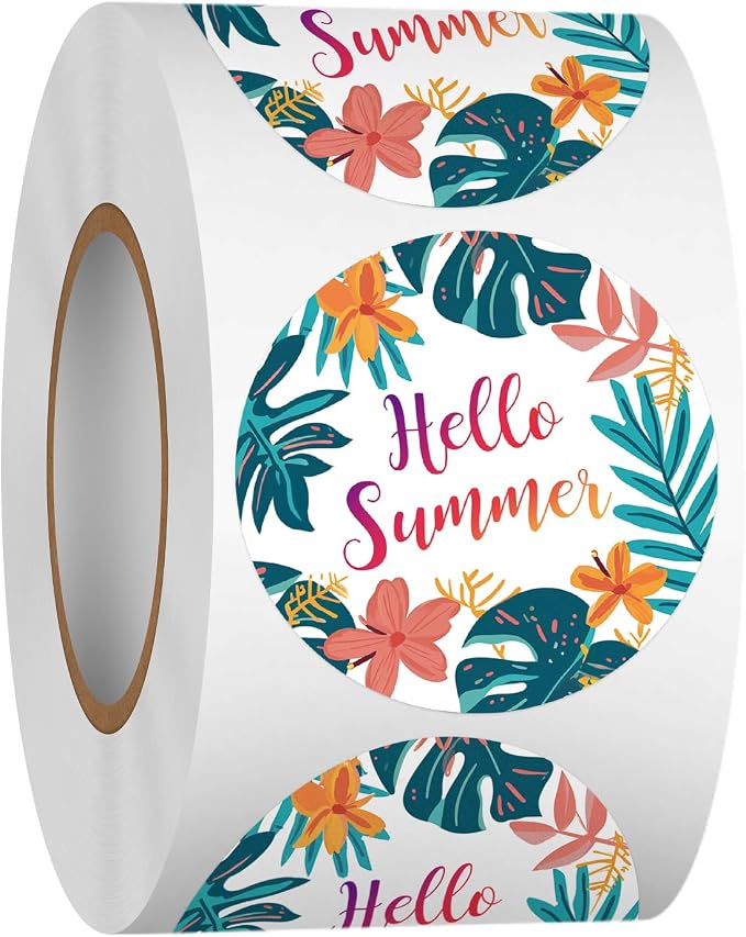 Louise Maelys 500 Pcs Flower Hello Summer Stickers Roll for Kids and Adult 1.5 Inch Adhesive Decoration Round Labels for Baking Card Gift Wrapping Envelope Craft Making