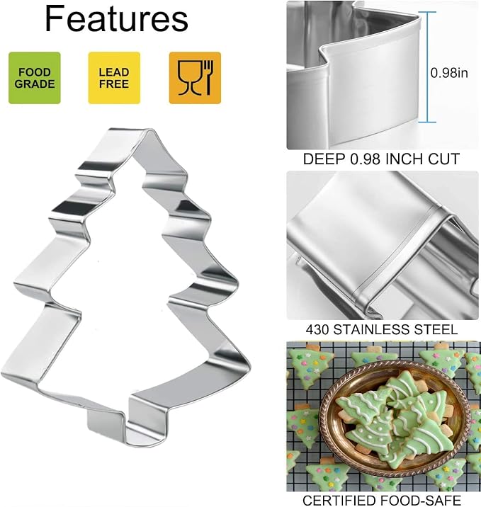 Christmas Tree Cookie Cutter Set, 3 Pieces Xmas Tree Cookie Cutters with Recipe Booklet Biscuit Molds for Chirstmas Day Party Decorations DIY Gift Family Kids Baking Tools