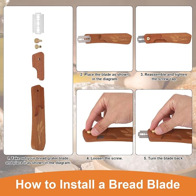 Penitue Bread Dough Scoring Tool, Professional Wooden Sourdough Lame with with 10 Stainless Steel Razor Blades Bread Dough Knife for Bake Making Supplies Accessories