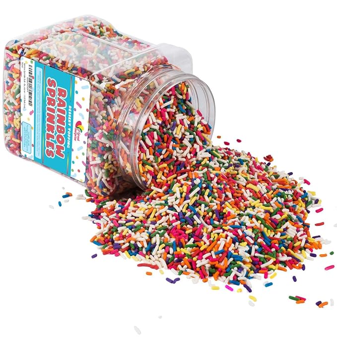 Rainbow Sprinkles - 1.6 Pounds - Chistmas Baking Toppings - Colorful Rainbow Jimmies for Cake Decorating, Baking, Cupcakes, Cookies