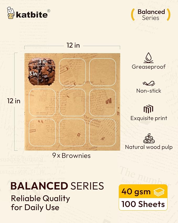 Katbite 100Pcs 12 In Food Wrapping Paper, New Pattern Heavy duty Deli Paper, Greaseproof & Non-stick Parchment Paper, Pre-cut Unbleached Parchment Paper is Perfect for Wrap Bread, Burger and Sandwich