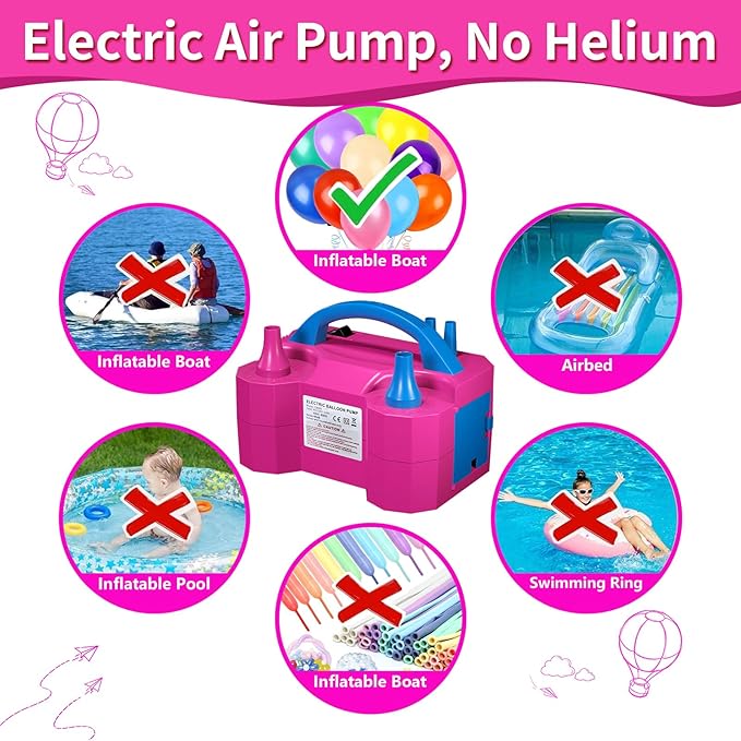 Balloon Pump Electric Party Decorations - Electric Balloon Pump for Balloon Arch Kit, Portable Dual Nozzle Balloon Inflator