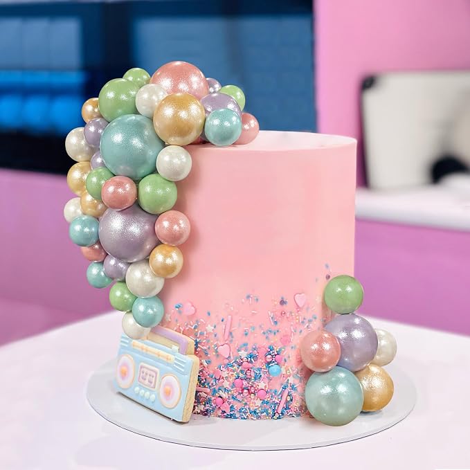 56 PCS Ball Cake Picks Colorful Ball Shaped Cake Topper Pearl Balls Cupcake Cake Insert Topper for Birthday Party Wedding Decoration Supplies Candy Series Six Colors
