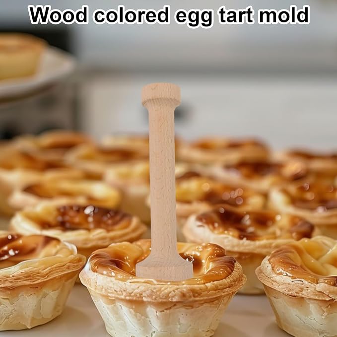 Wooden Tart Tamper,Pie Pastry Dough Tamper,Tart Pan Mold Cake Pastry Baking Tool for Tart, Cheesecakes, Pasta,Baking (One piece egg tart mold)