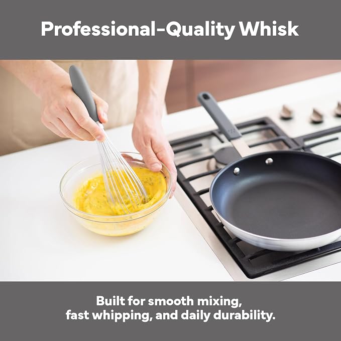 Misen Stainless Steel Balloon Whisk - Dishwasher Safe - Ergonomic Silicone Grip, Versatile Cooking Whisk for Eggs, Durable Construction - Professional-Grade Kitchen Tool - Gray