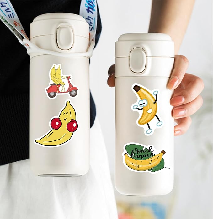 Banana Stickers 110PCS, Vinyl Waterproof Banana Decals for Water Bottle Student Laptop Luggage Guitar Gifts for Teens Girls Kids Adult