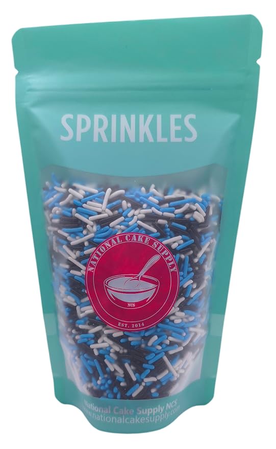 NCS Black, Blue & White Jimmies Edible Sprinkles – Cupcake, Cake & Cookie Decorations, 7 oz