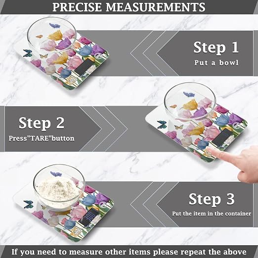 Food Scale Kitchen Scale for Baking Cooking Digital Food Weighing Measuring Scale Small Waterproof Electric Food Scale Light Pink Tulips Butterfly