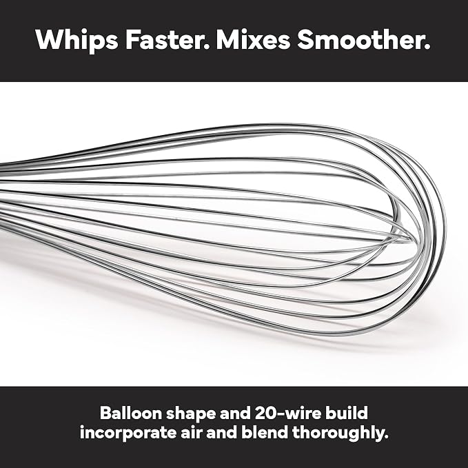 Misen Stainless Steel Balloon Whisk - Dishwasher Safe - Ergonomic Silicone Grip, Versatile Cooking Whisk for Eggs, Durable Construction - Professional-Grade Kitchen Tool - Black