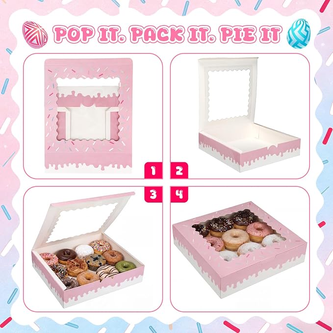 Affrolling 24 Pcs Baseball Ice Cream Drip Party Pie Boxes 10 x 10 x 2 Inch Bakery Boxes with Window for Pie Cookies and Pastries Baseball Dessert Gift Box for Team Summer Party Supplies