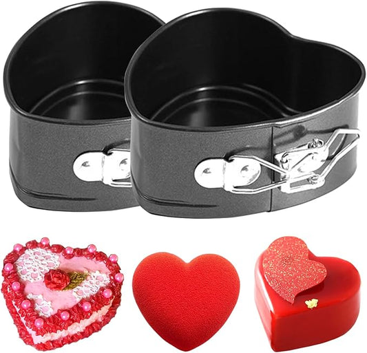 2 Pack, 4 Inch Springform Cake Pan，Mini Heart Springform Pan Non-Stick Cheesecake Cake Pan, Heart Baking Pan for Cake, Cheesecakes